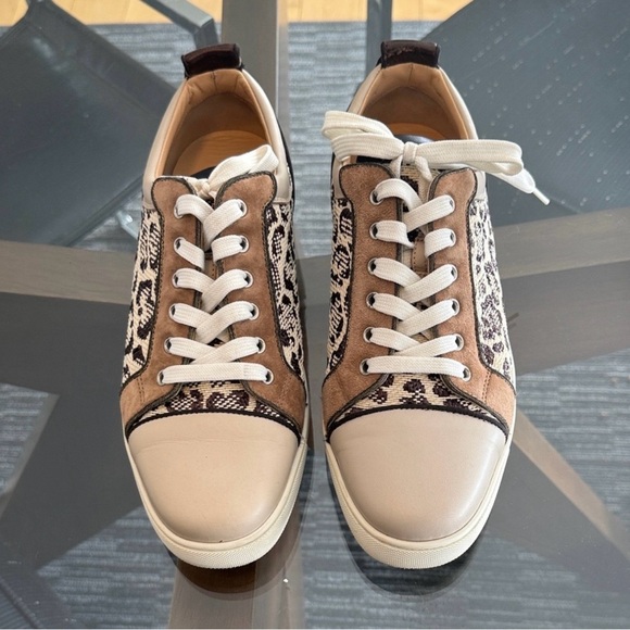 Christian Louboutin Tan and Snake Pattern Sneakers